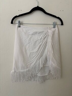 Forever 21 XS White Fringe Wrap Mini Skirt Y2K Festival